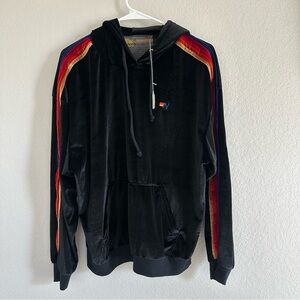NWT Aviator Nation Velvet Velour Rainbow Stripe Hoodie Sweatshirt Black Sz M